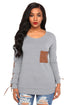 Sexy Gray Lace up Sleeve Front Pocket Women’s Casual Top